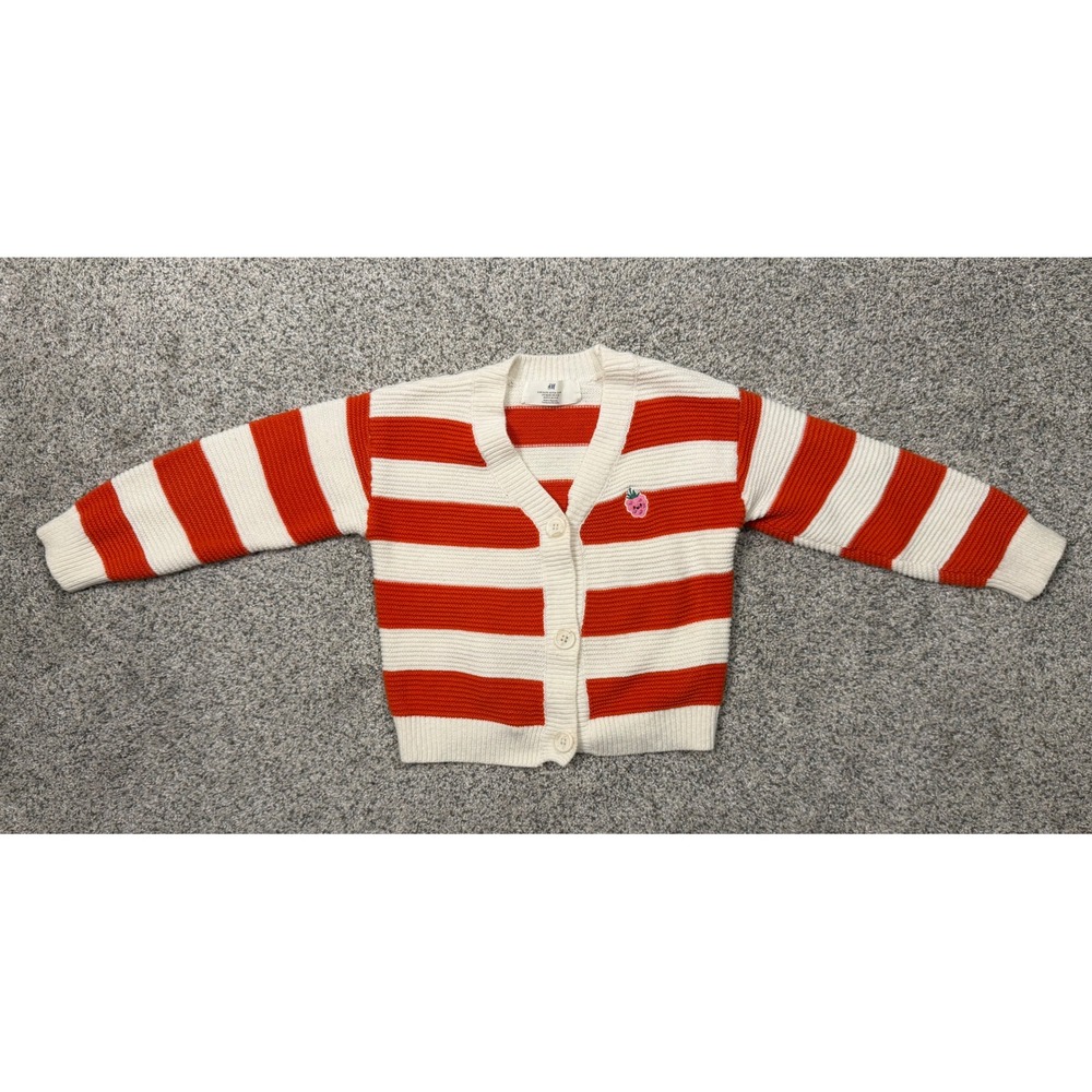 H&M Cardigan Striped Knit Size 5T/6 Orange Cream Casual Raspberry Patch Sweater‎